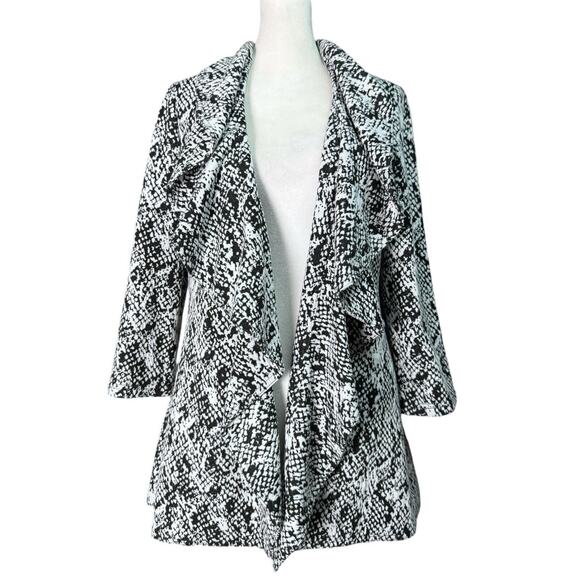Calvin Klein Open Front Blazer Jacket Womens Size 2 White Black 3/4 Sleeve - Picture 1 of 5